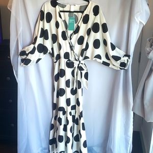 H&M Lyocell Faux-Wrap Polka Dot Dress